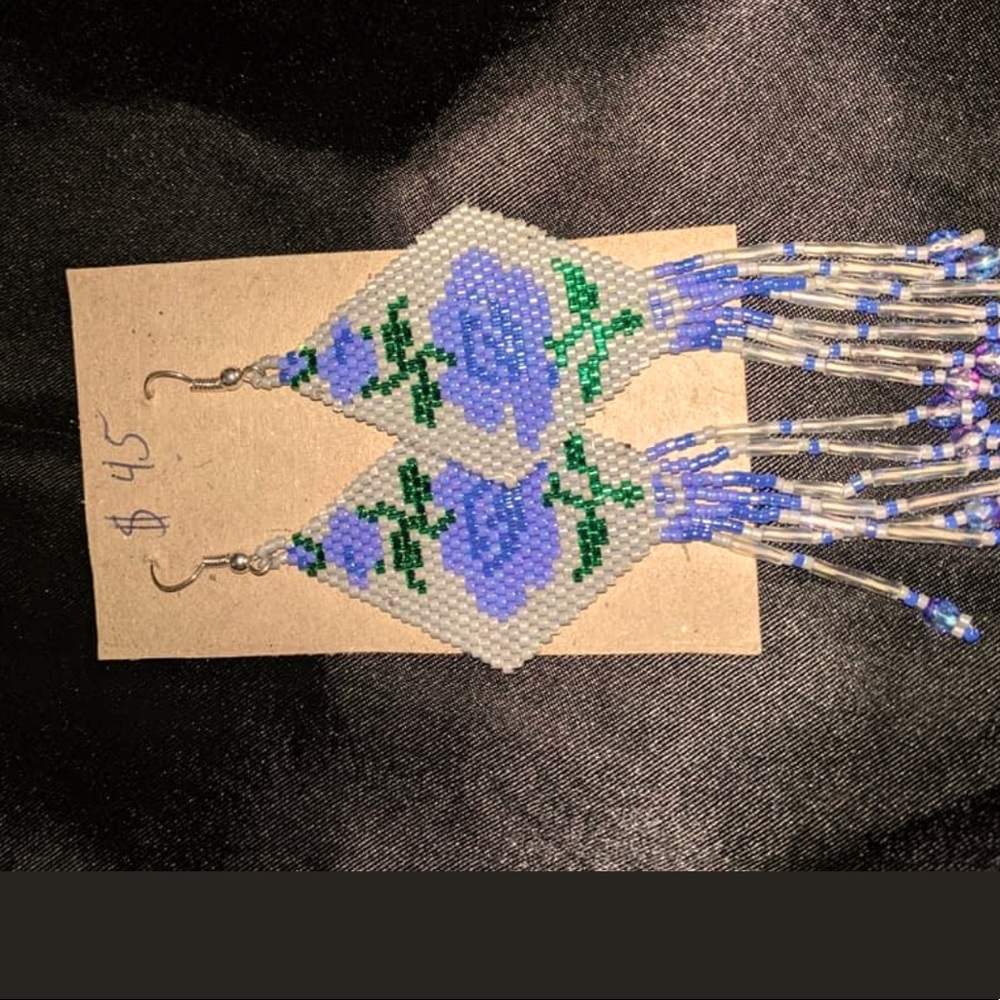 Handmade B work rose triangle earrings